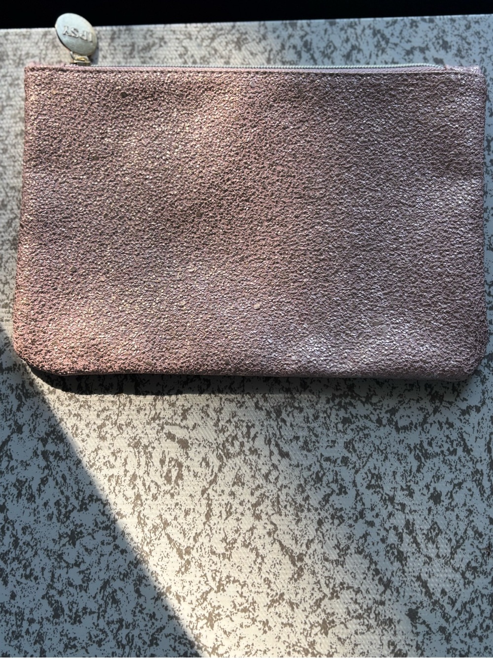 IPSY Glam Rose Gold Pink Glittery Zippered Makeup Bag Cosmetic Pouch